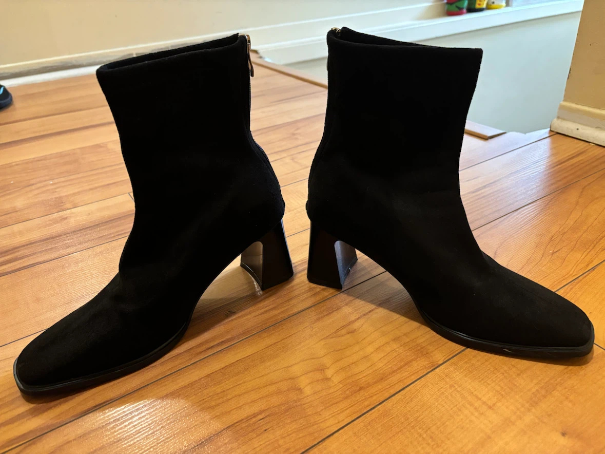 Black Suede Ankle Boots with Block Heel - photo 2