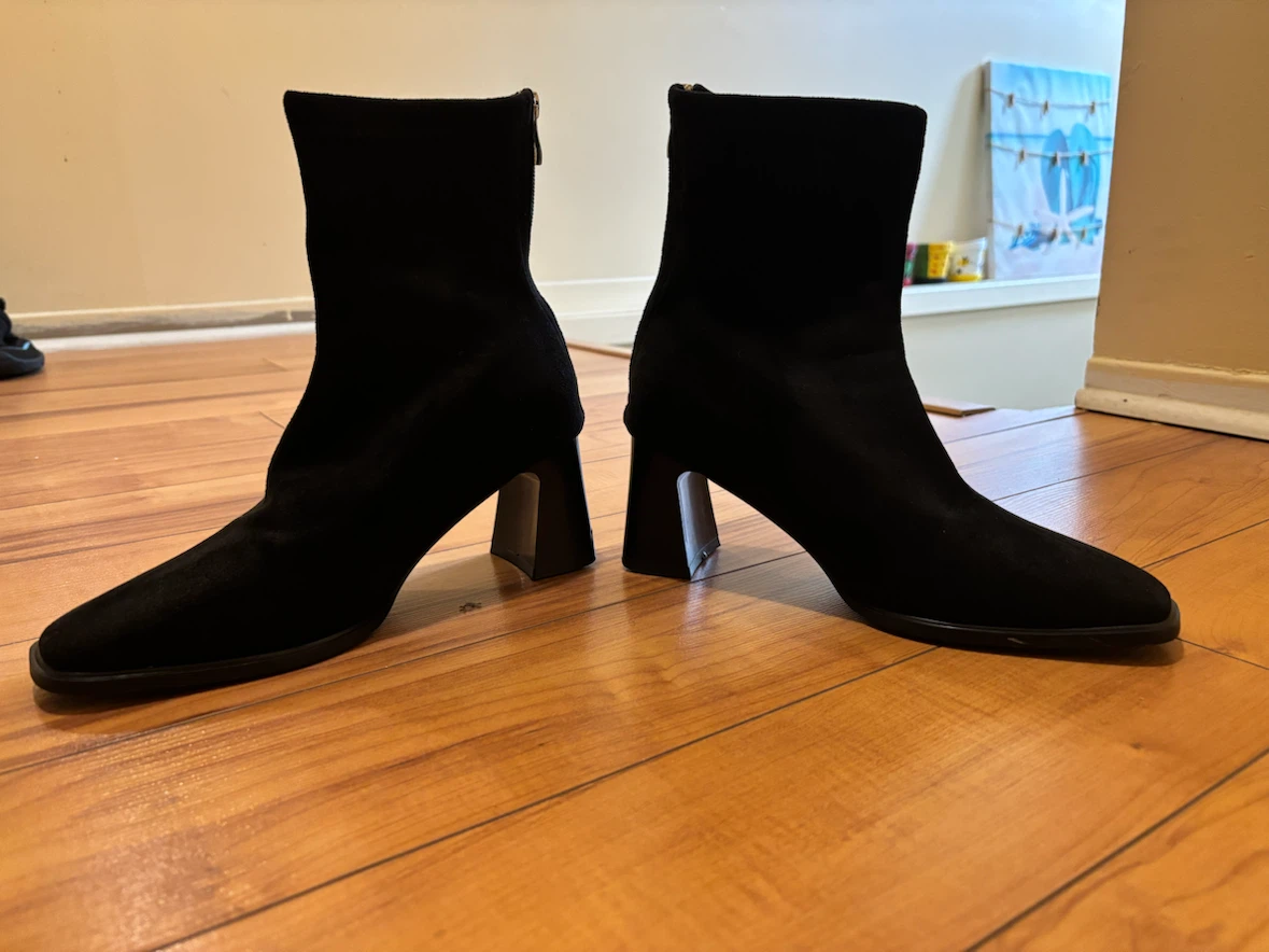 Black Suede Ankle Boots with Block Heel - photo 3