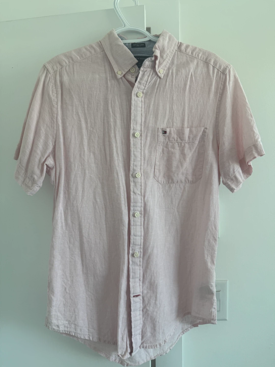 Tommy Hilfiger Pink Cotton Linen Button-Up Shirt S/P