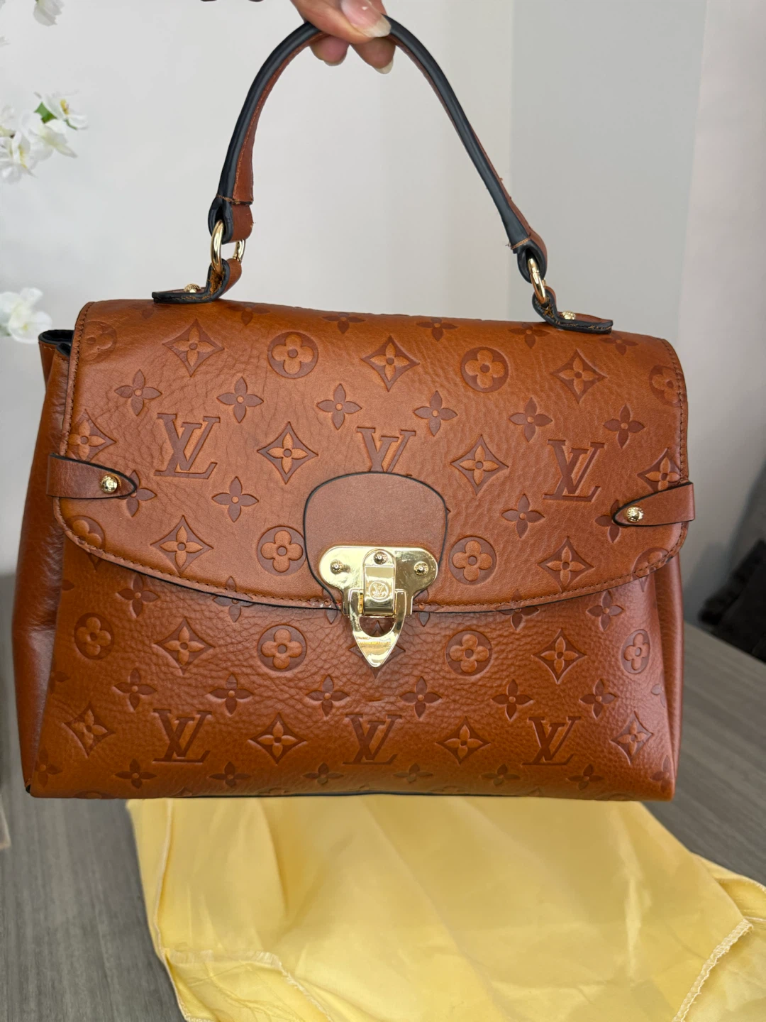 Luxury Brown Monogram Satchel Handbag.