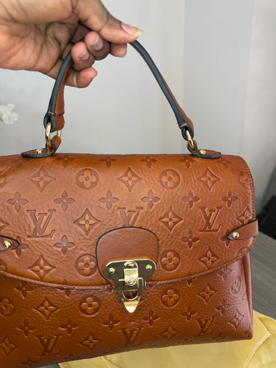 Luxury Brown Monogram Satchel Handbag. - photo 4