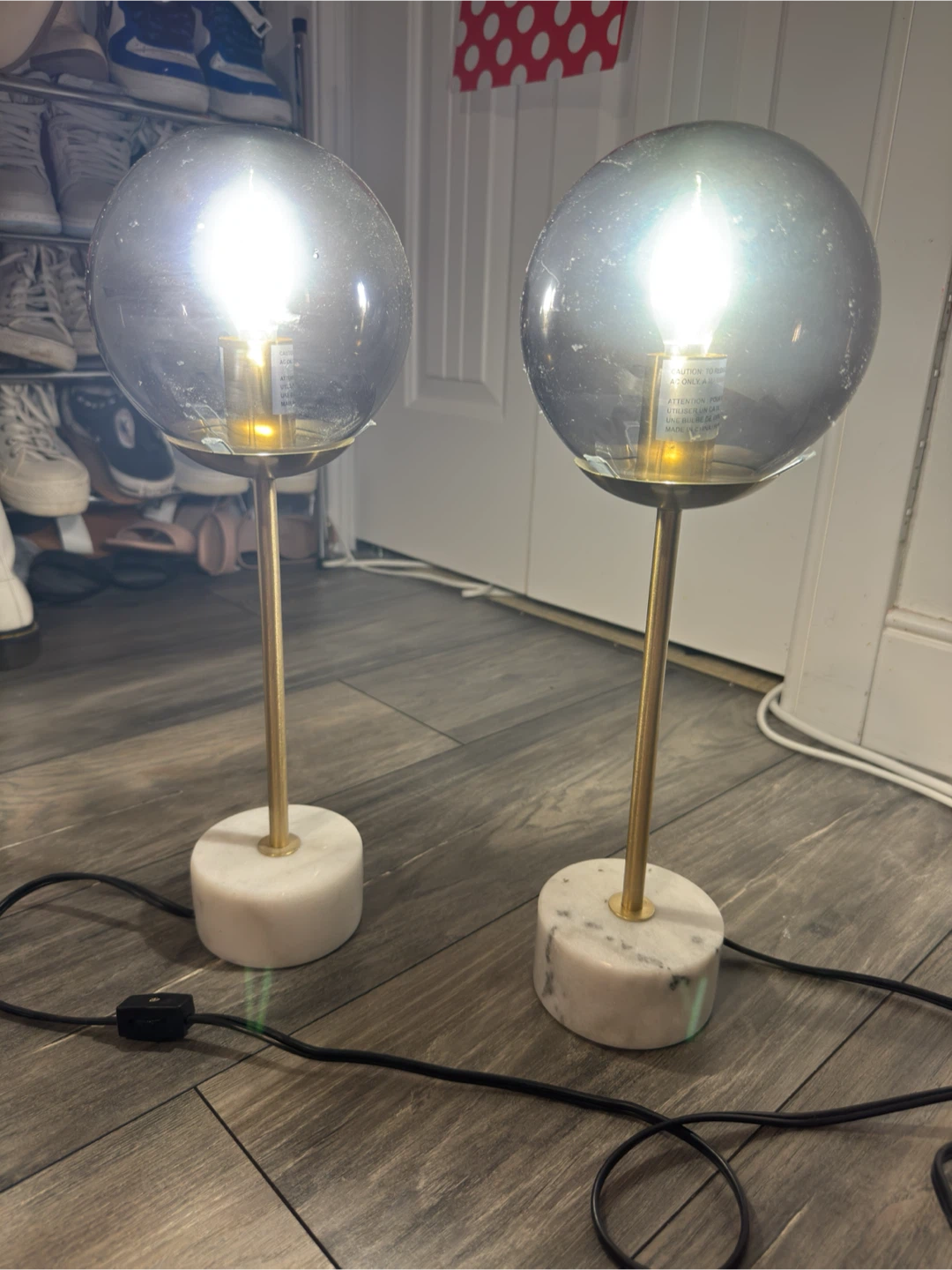 Pair of Grey Globe Table Lamps with Marble Bases - photo 2
