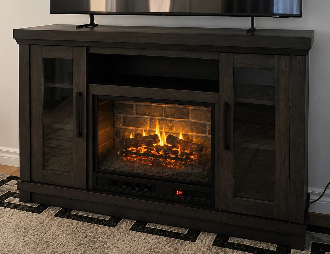Dark Wood TV Stand with Electric Fireplace