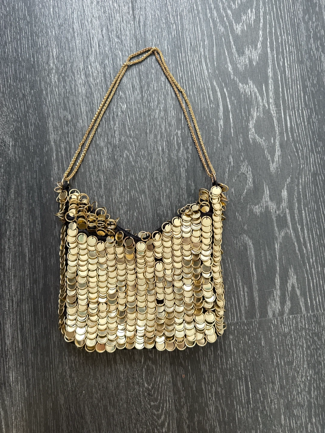 New ZARA Gold Sequined Chain Bag