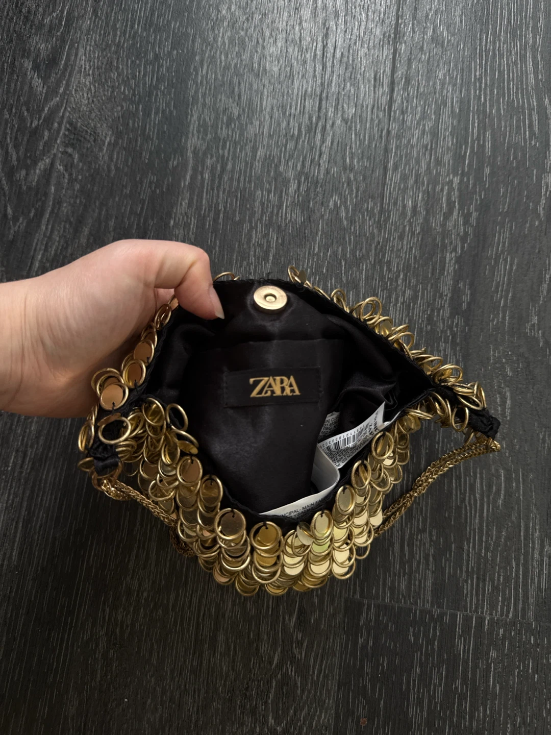 New ZARA Gold Sequined Chain Bag - photo 2