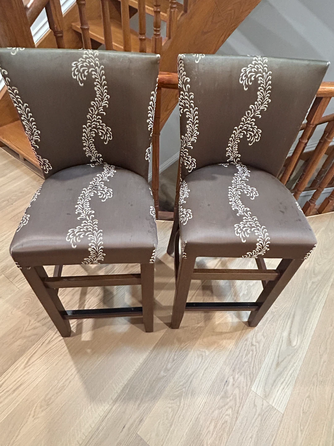 Pair of Brown Upholstered Counter Stools