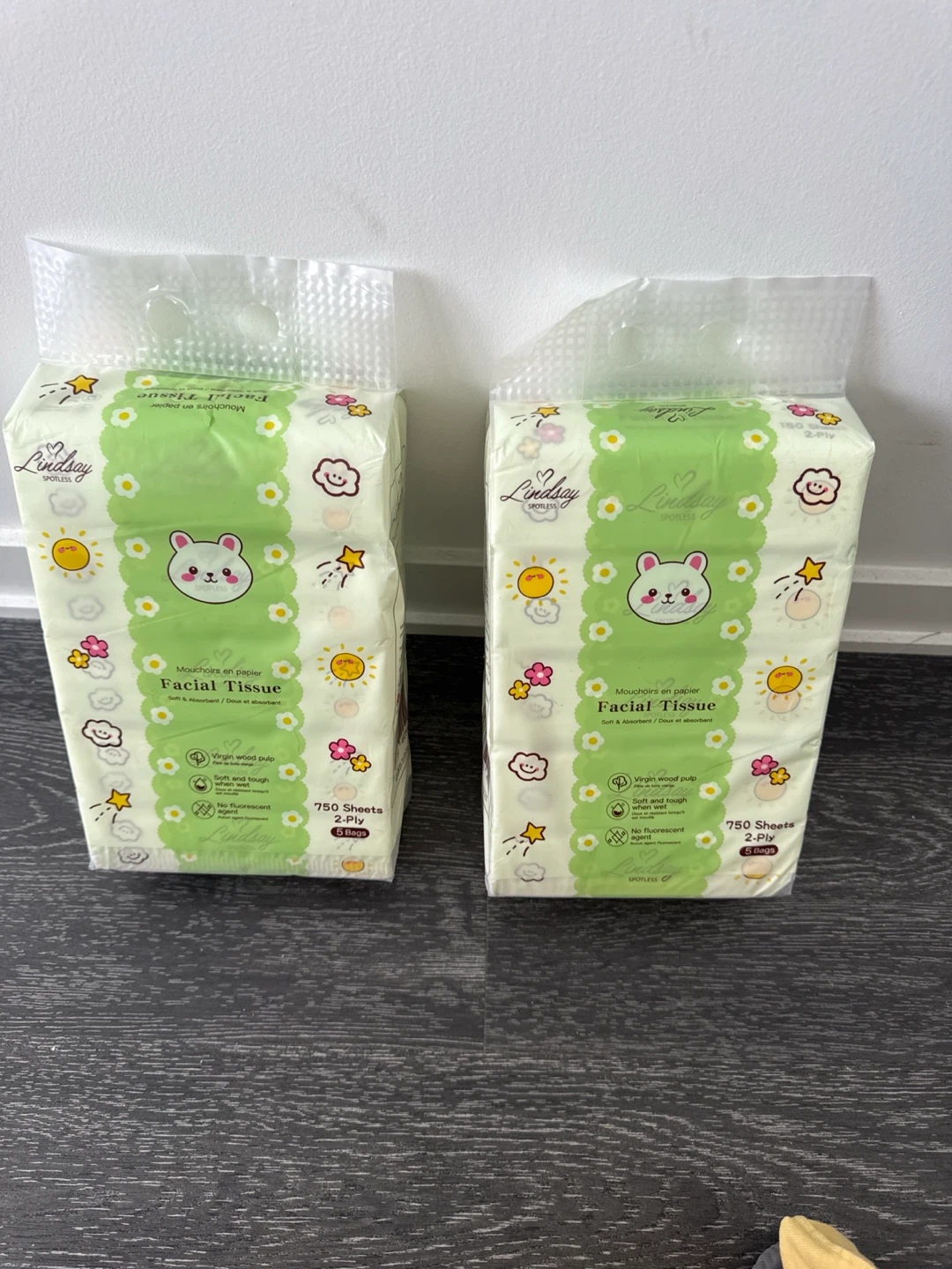 Pack of Two Lindsay Facial Tissues - 2 Ply, 750 Sheets per Bag
