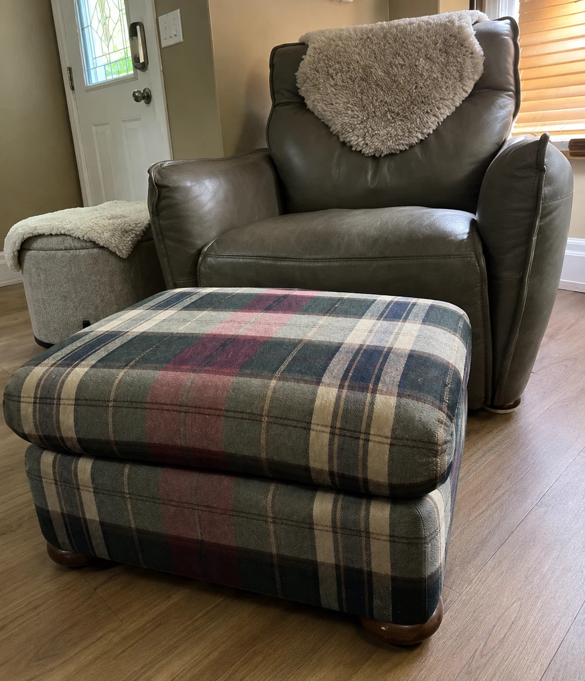 Vintage Tartan Upholstered Ottoman/Footstool