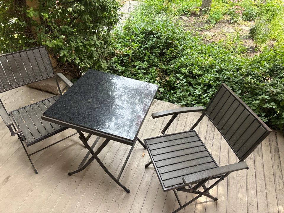 Patio Bistro Set with Custom Granite Top & 2 Folding Chairs - photo 3