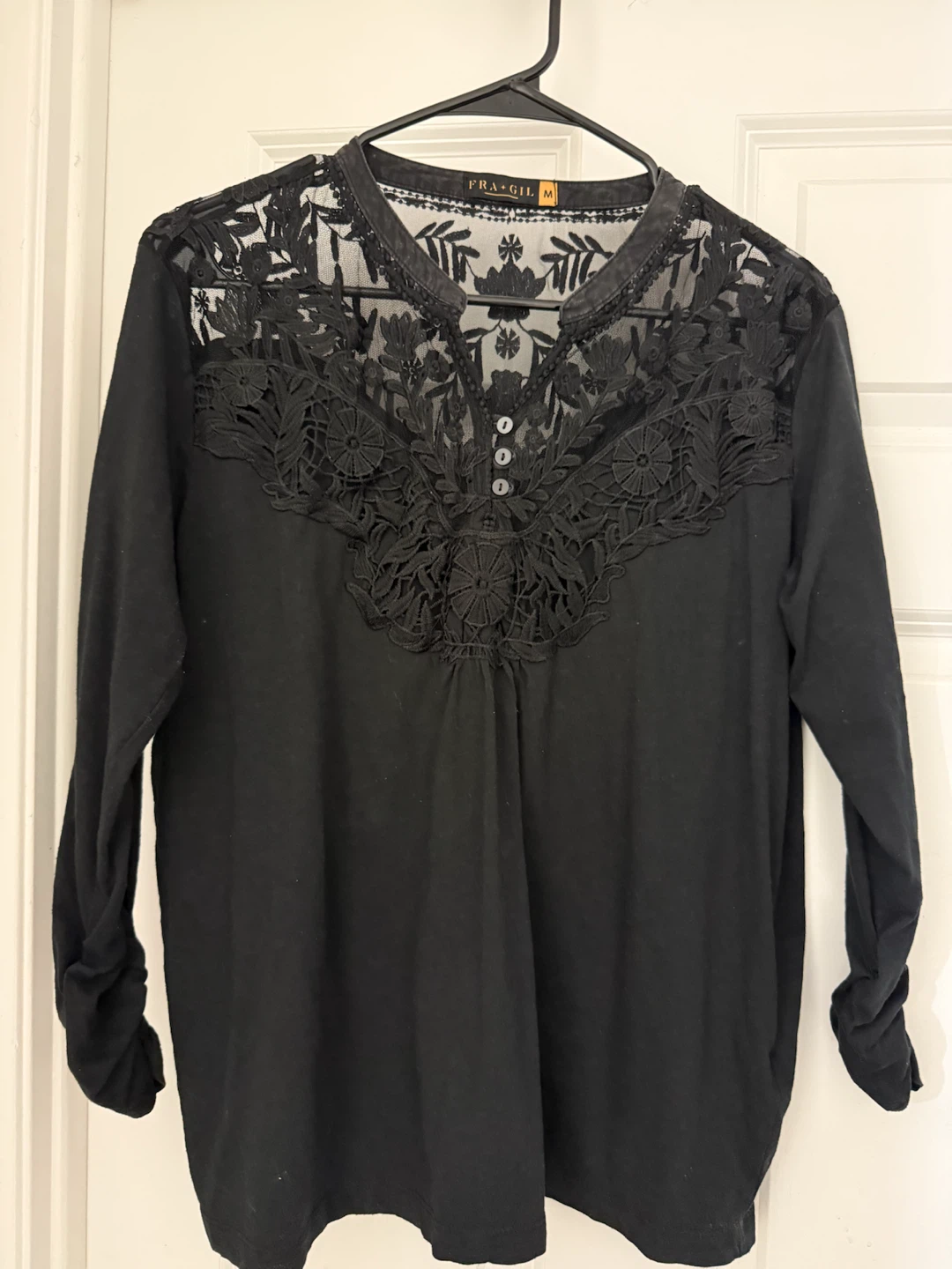 FRAGIL’s Black Lace Detail Long Sleeve Top - Medium