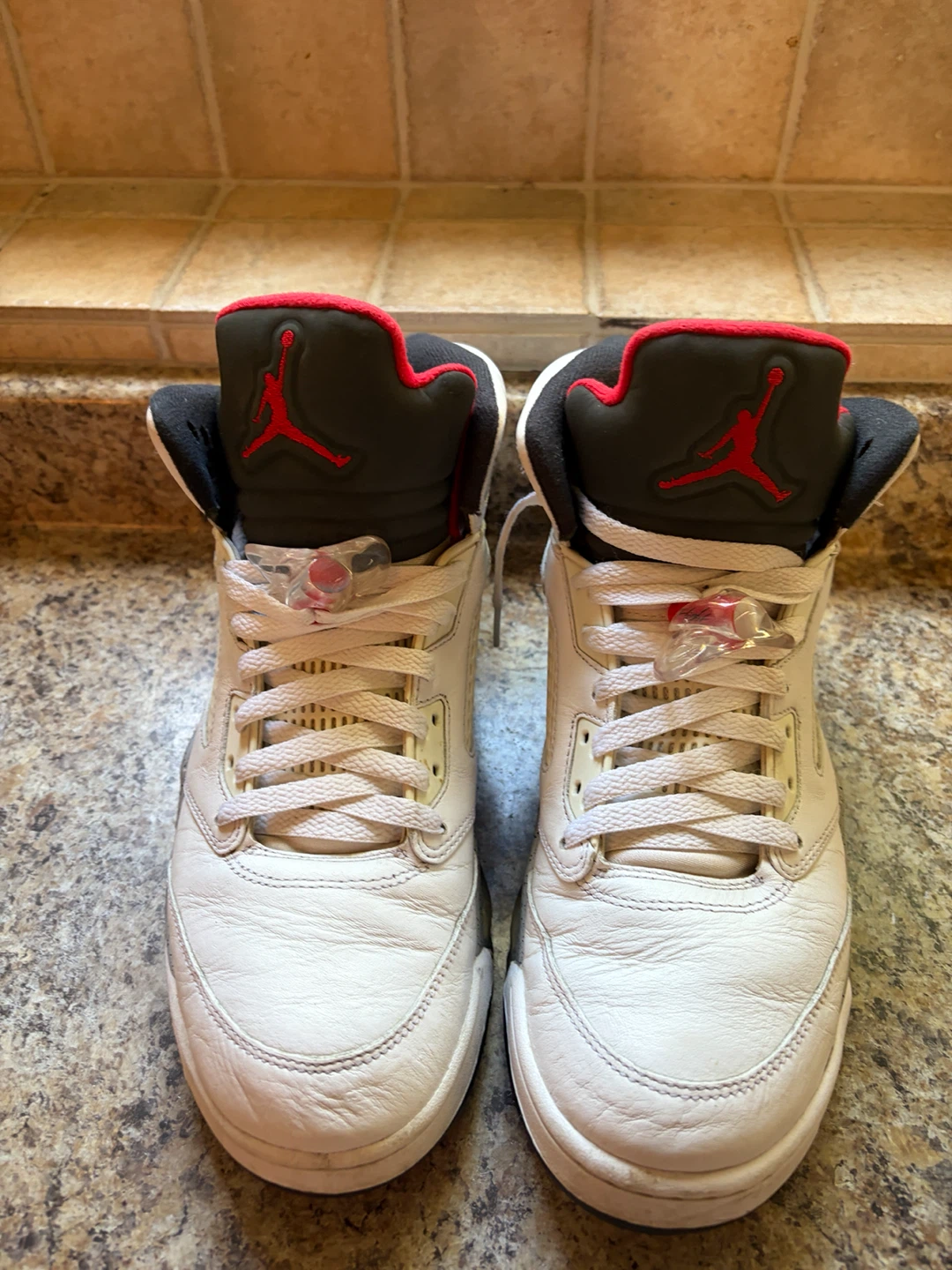 Air Jordan 5 White Red Black Sneakers - photo 3