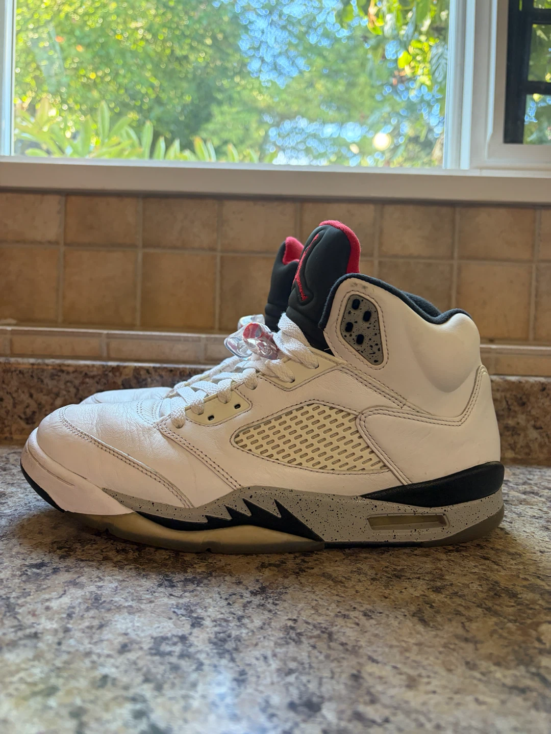 Air Jordan 5 White Red Black Sneakers - photo 4