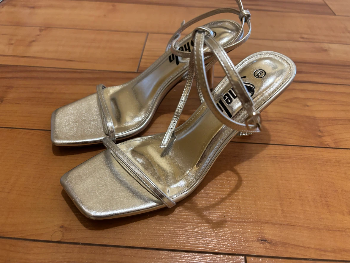 Shein Silver Strappy Square Toe Heels - Size 6