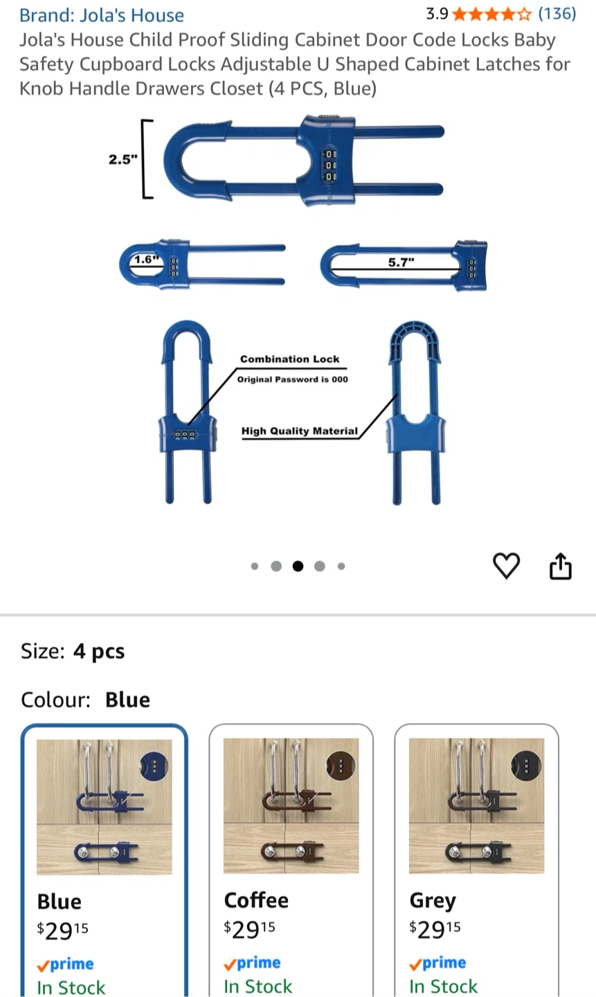 Child Proof Sliding Cabinet Locks - Blue, 4 Pcs - photo 2
