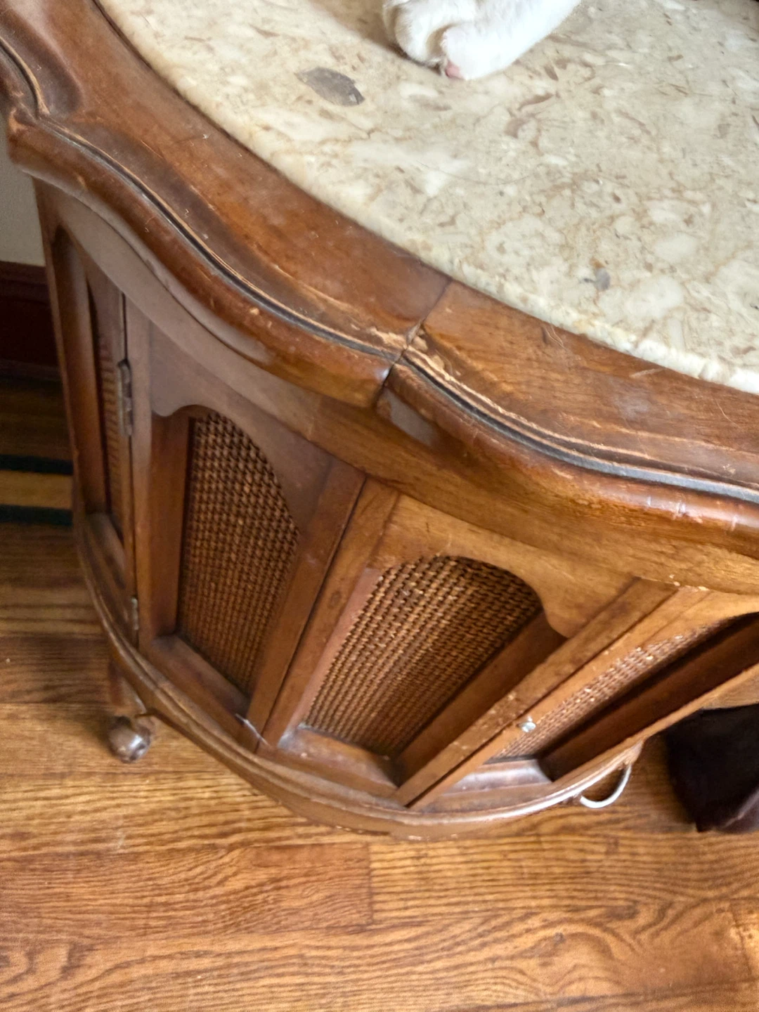 Vintage Wooden Side Table with Cane Accents - photo 3