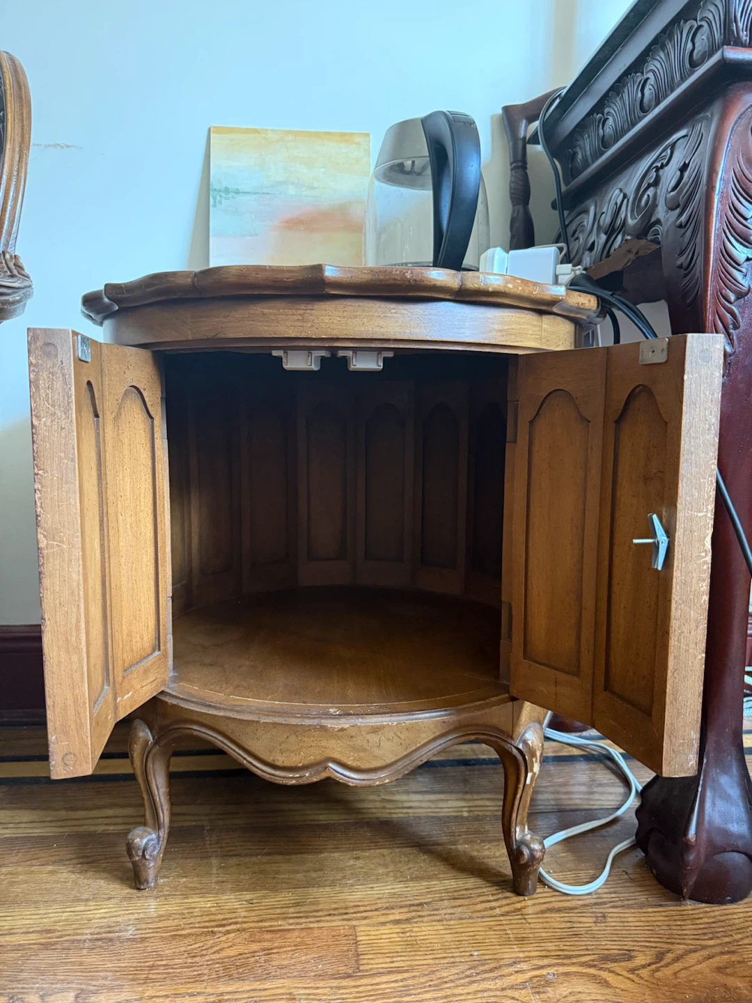 Vintage Wooden Side Table with Cane Accents - photo 5