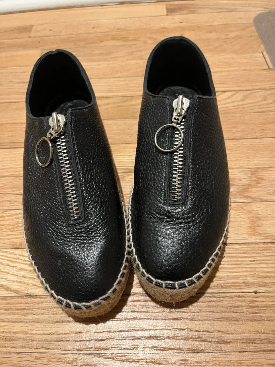 Black Leather Alexander Wang Flats with Zipper