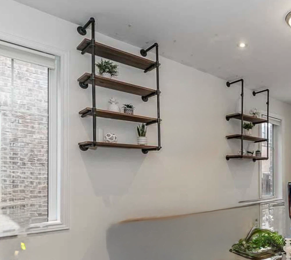 Industrial Pipe Shelf Brackets with Wood Shelves