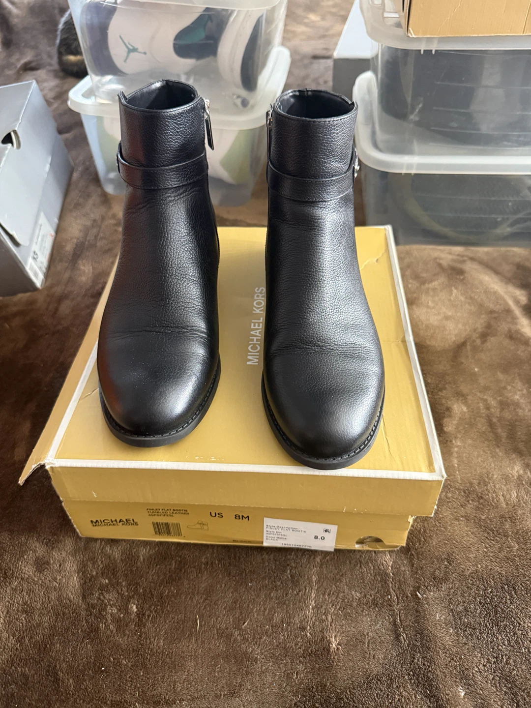 Michael Kors Finley Flat Booties Black Leather Size 8M