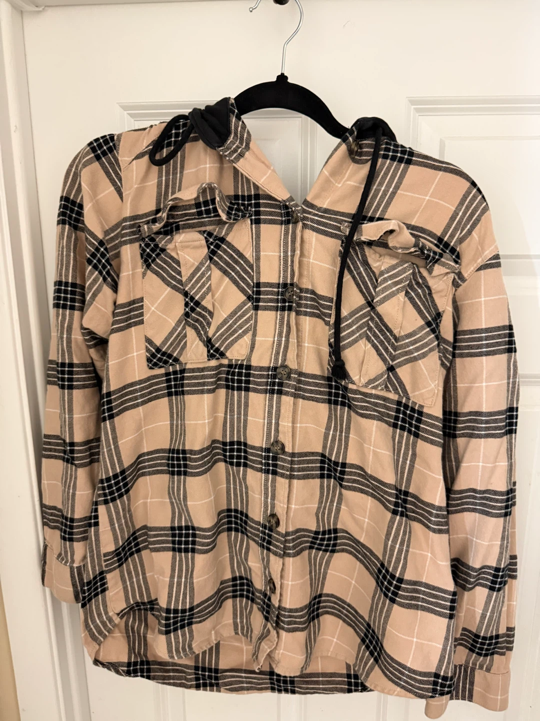 Divided H&M Plaid Flannel Button-Up Shirt with Hood