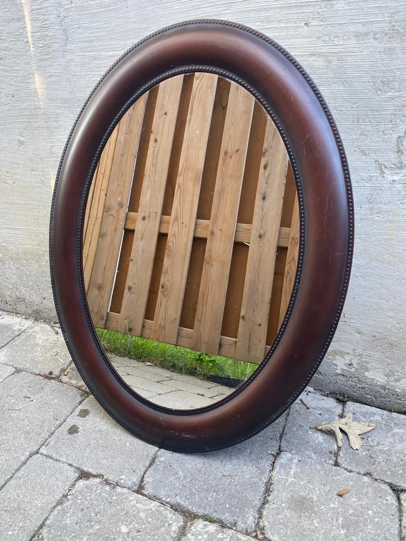 Oval Wall Mirror with Wood Frame