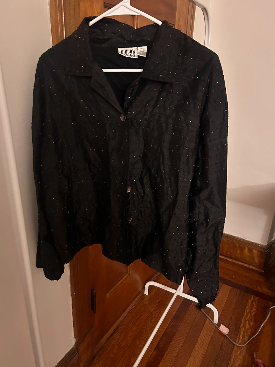 Vintage Chico's Design Black Embellished Button-Up Blouse