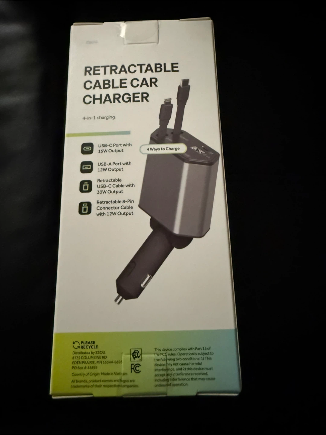 Retractable Cable Car Charger - 4-in-1 Charging