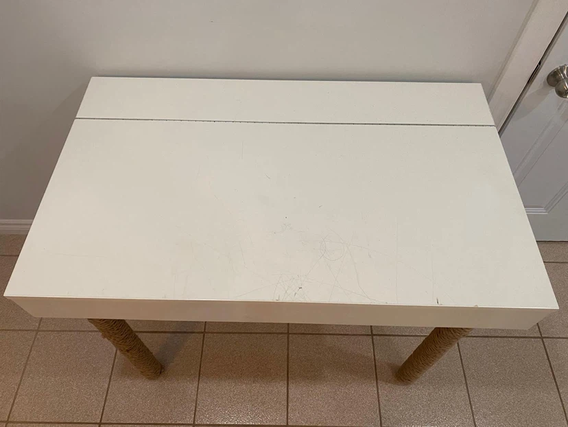 White Fold-Down Desk with Rope-Wrapped Legs