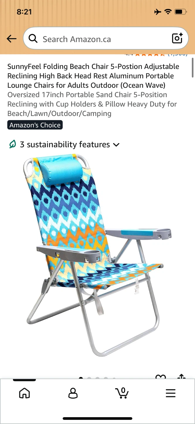 SunnyFeel Folding Beach Chair - 5-Position Adjustable Reclining
