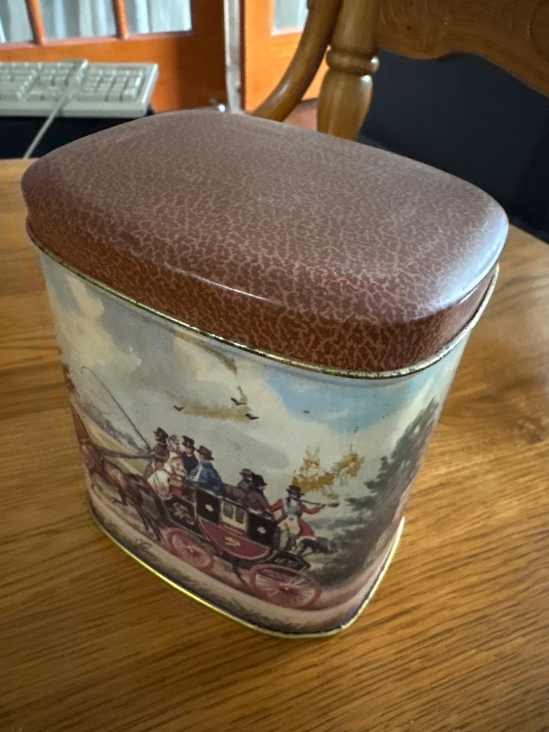 Vintage Decorative Tin with Horse Carriage Scene