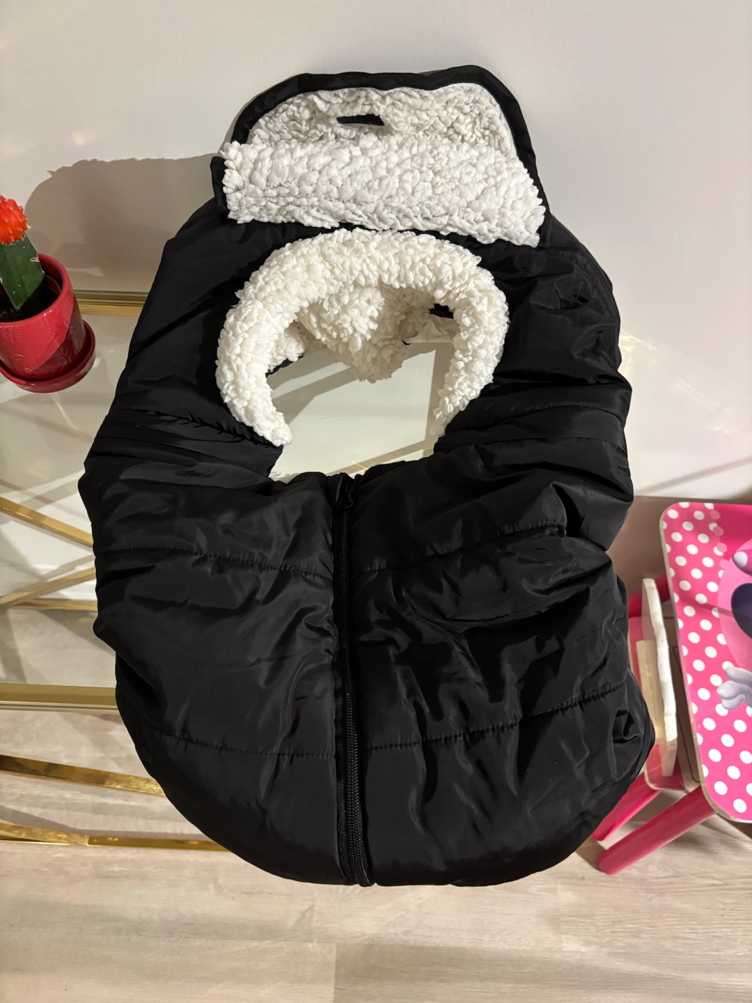 Black Puffer Bunting Car Seat Cover with Sherpa Lining