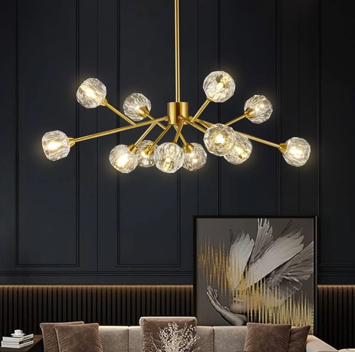 Modern Chandelier - Gold Finish with Crystal Accents