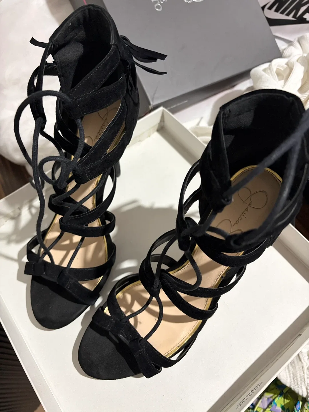 Black Suede Lace-Up Heels