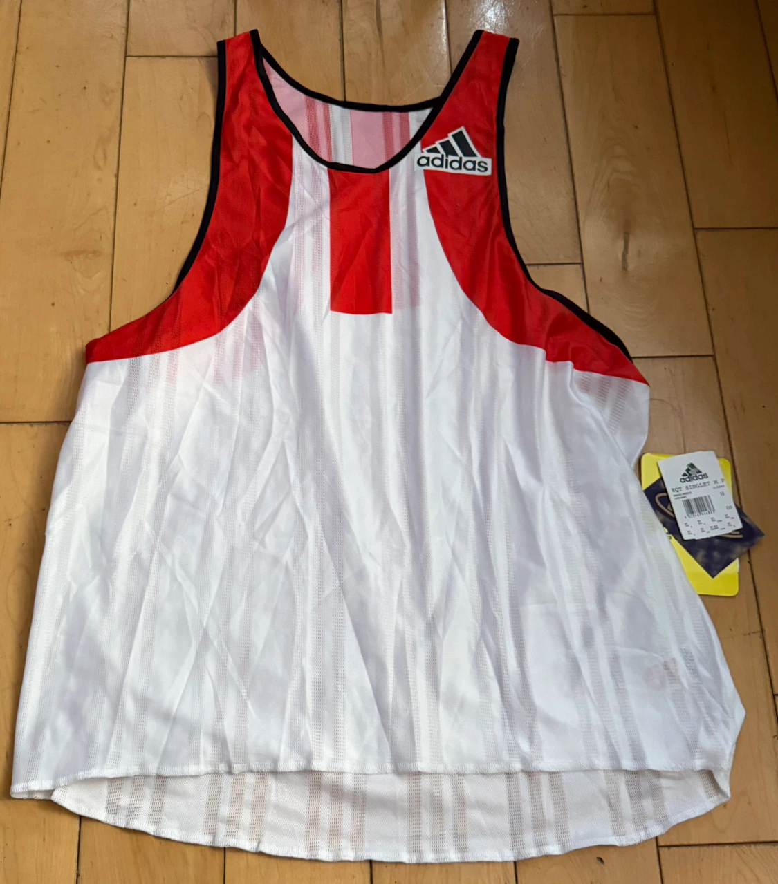 Adidas Running Singlet Tank Top White Red Men's Medium