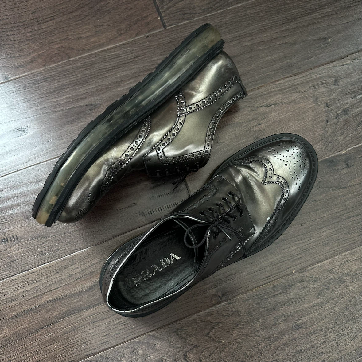 Prada Levitate Brogue Shoes Metallic US 9