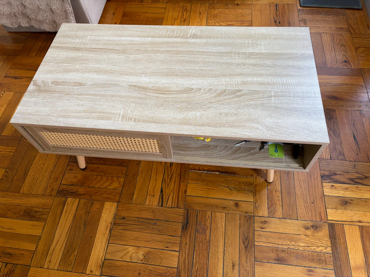 Wood Coffee Table with Cane Door