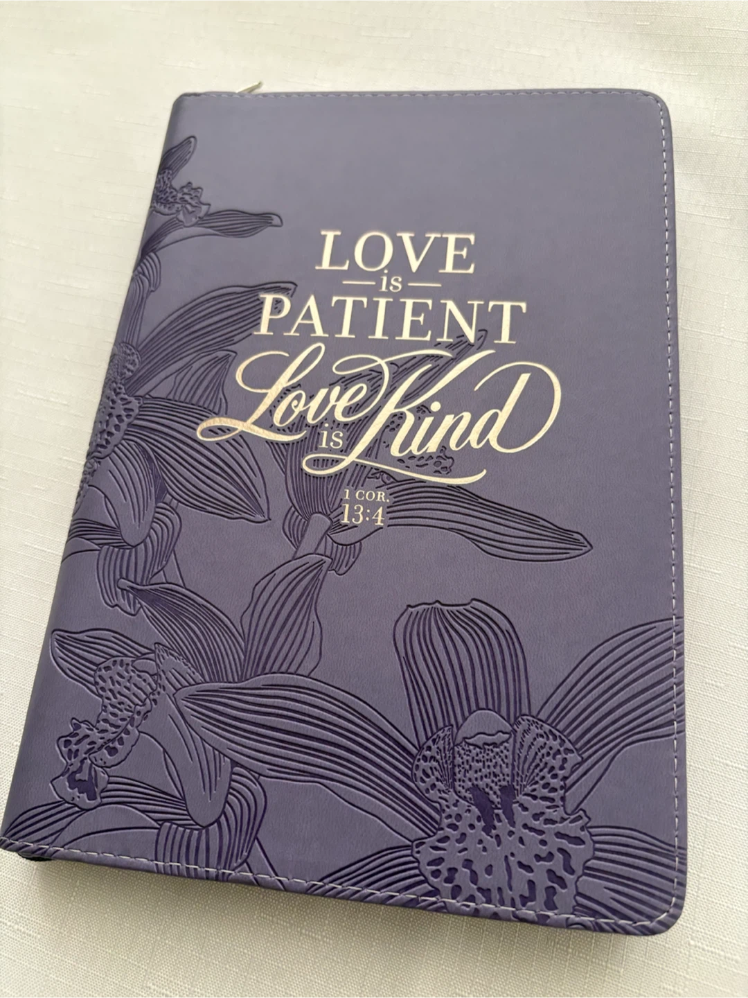 Purple Journal "Love is Patient, Love is Kind" Bible Verse