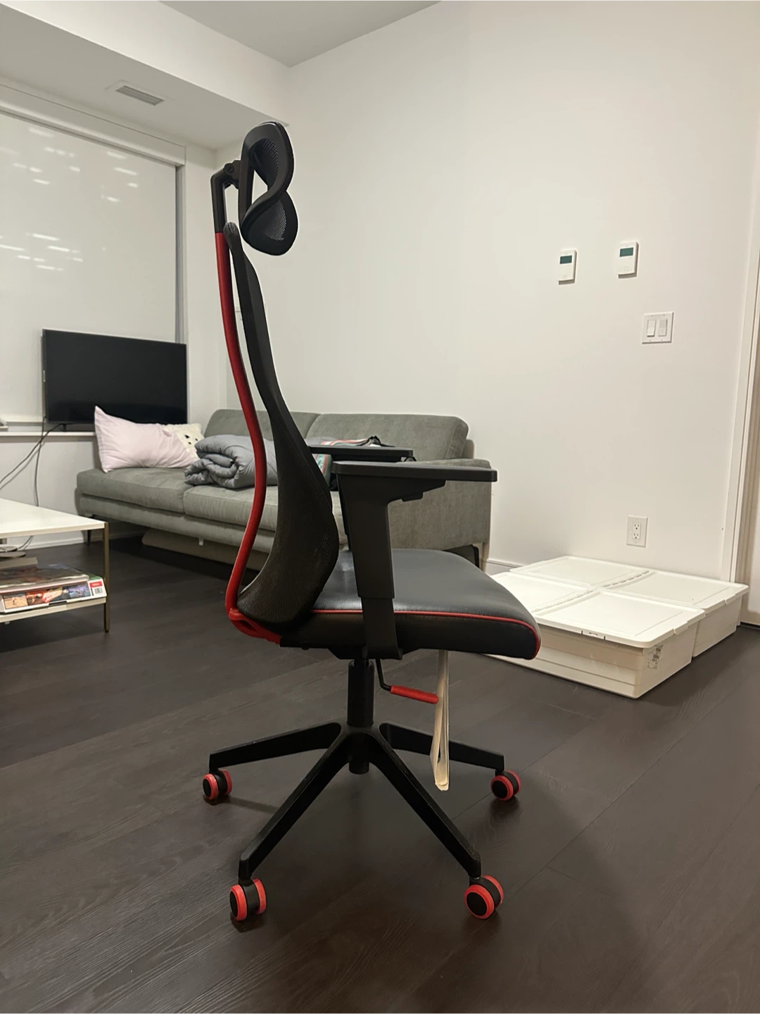 IKEA Ergonomic Gaming/Office Chair - Black Mesh with Red Accents - photo 2