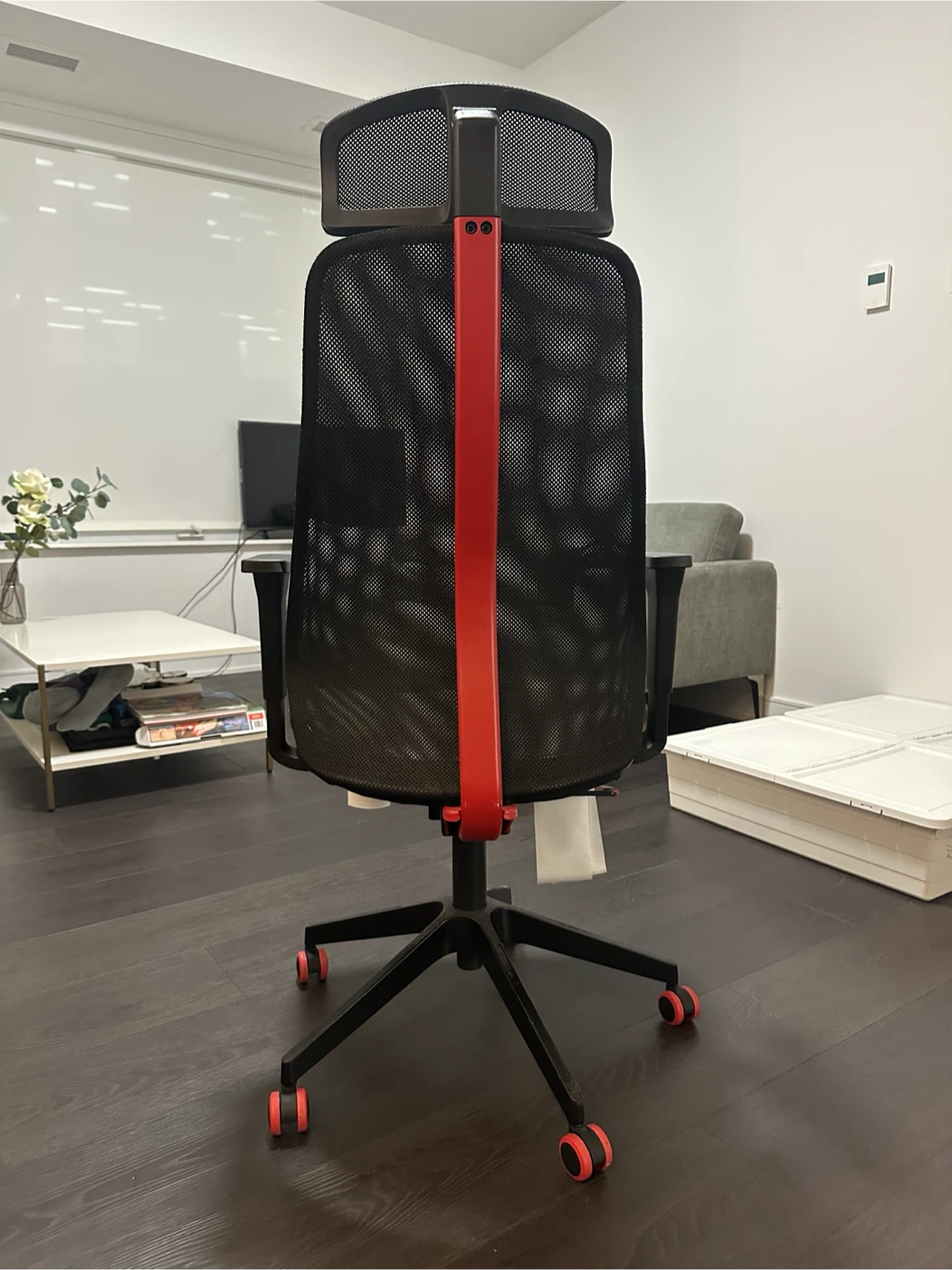 IKEA Ergonomic Gaming/Office Chair - Black Mesh with Red Accents - photo 3