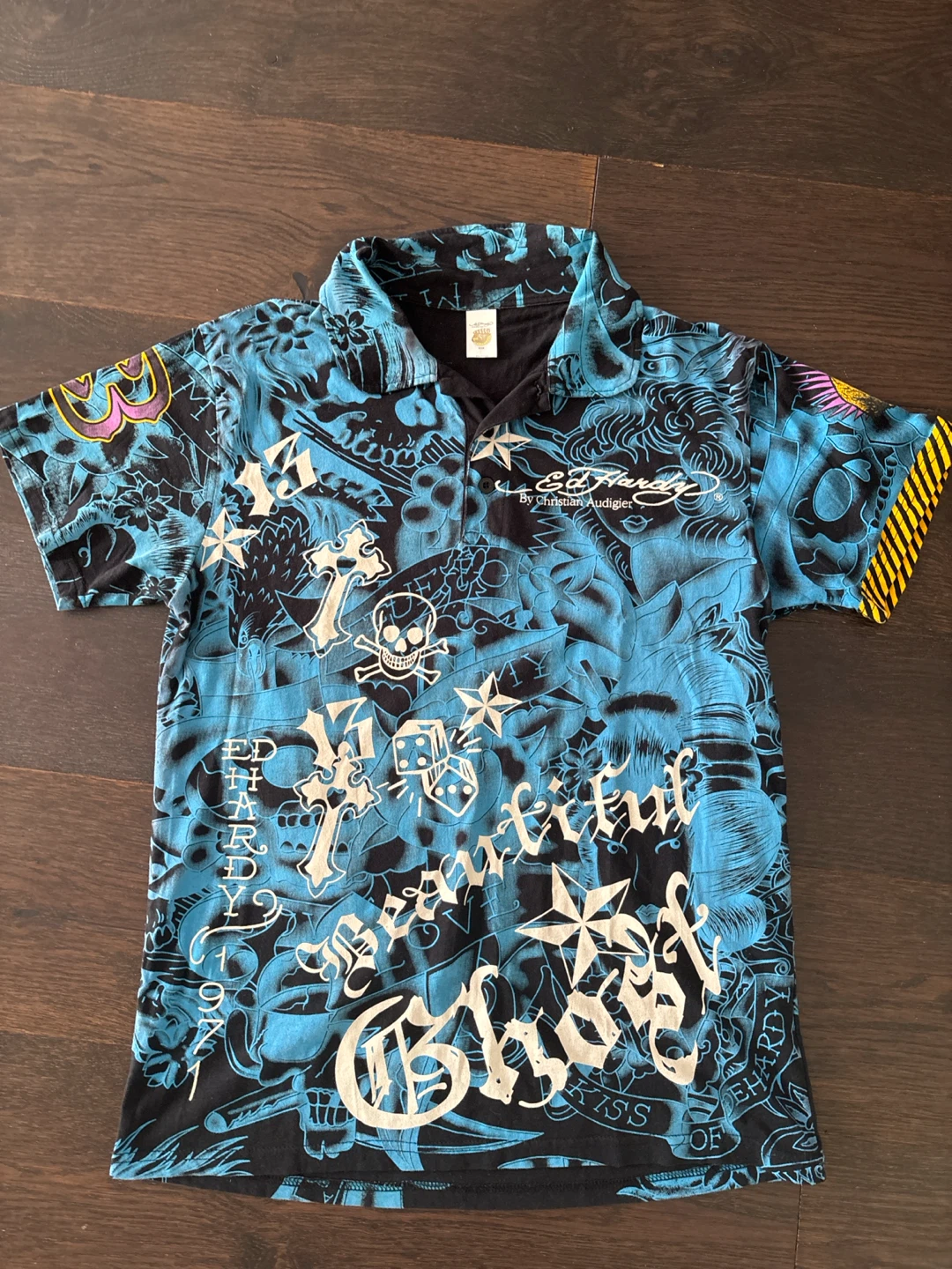 Ed Hardy By Christian Audigier Blue Polo Shirt