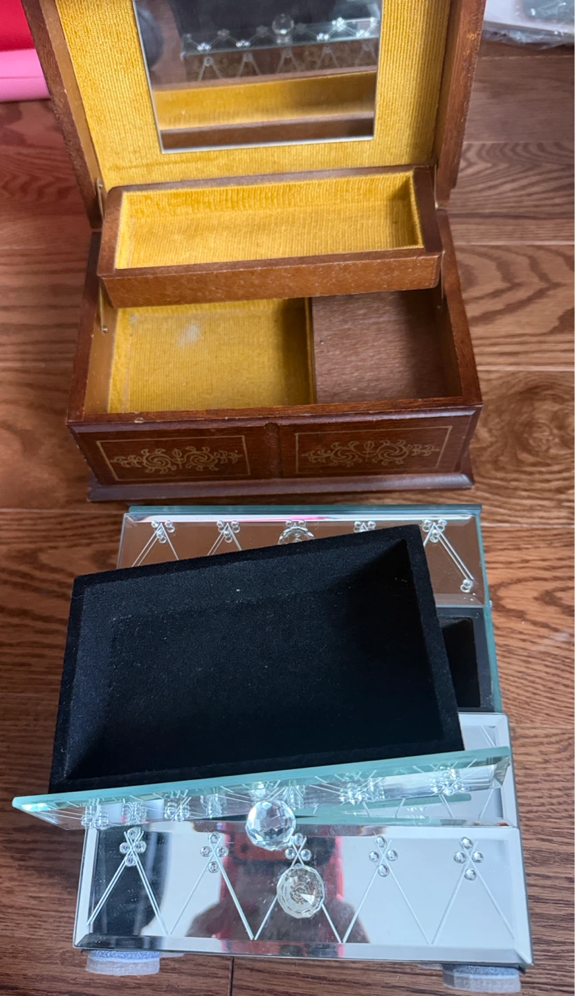 Wooden Music and Mirrored Jewellery Boxes set of 2 - photo 2