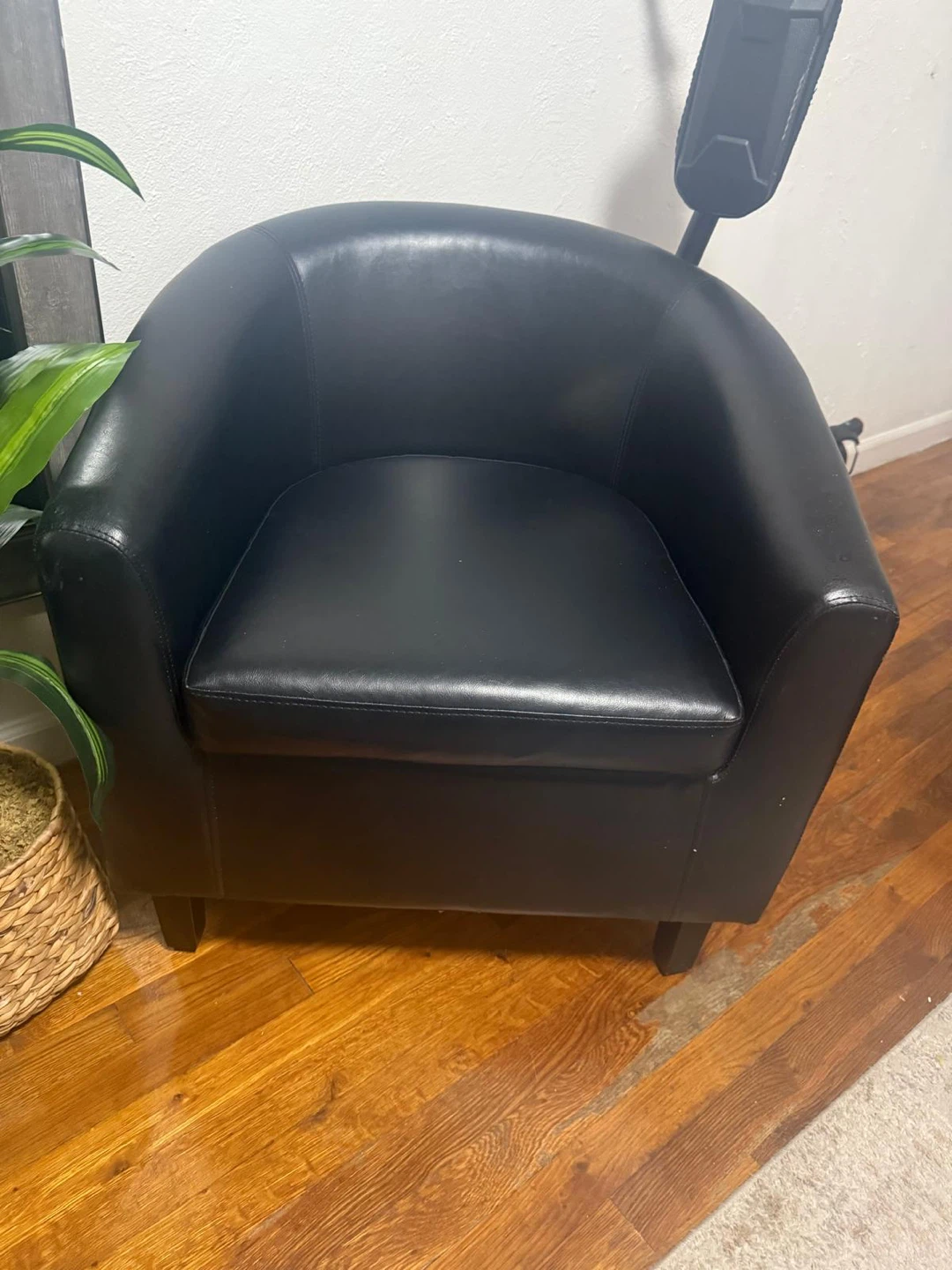 Black Faux Leather Barrel Chair