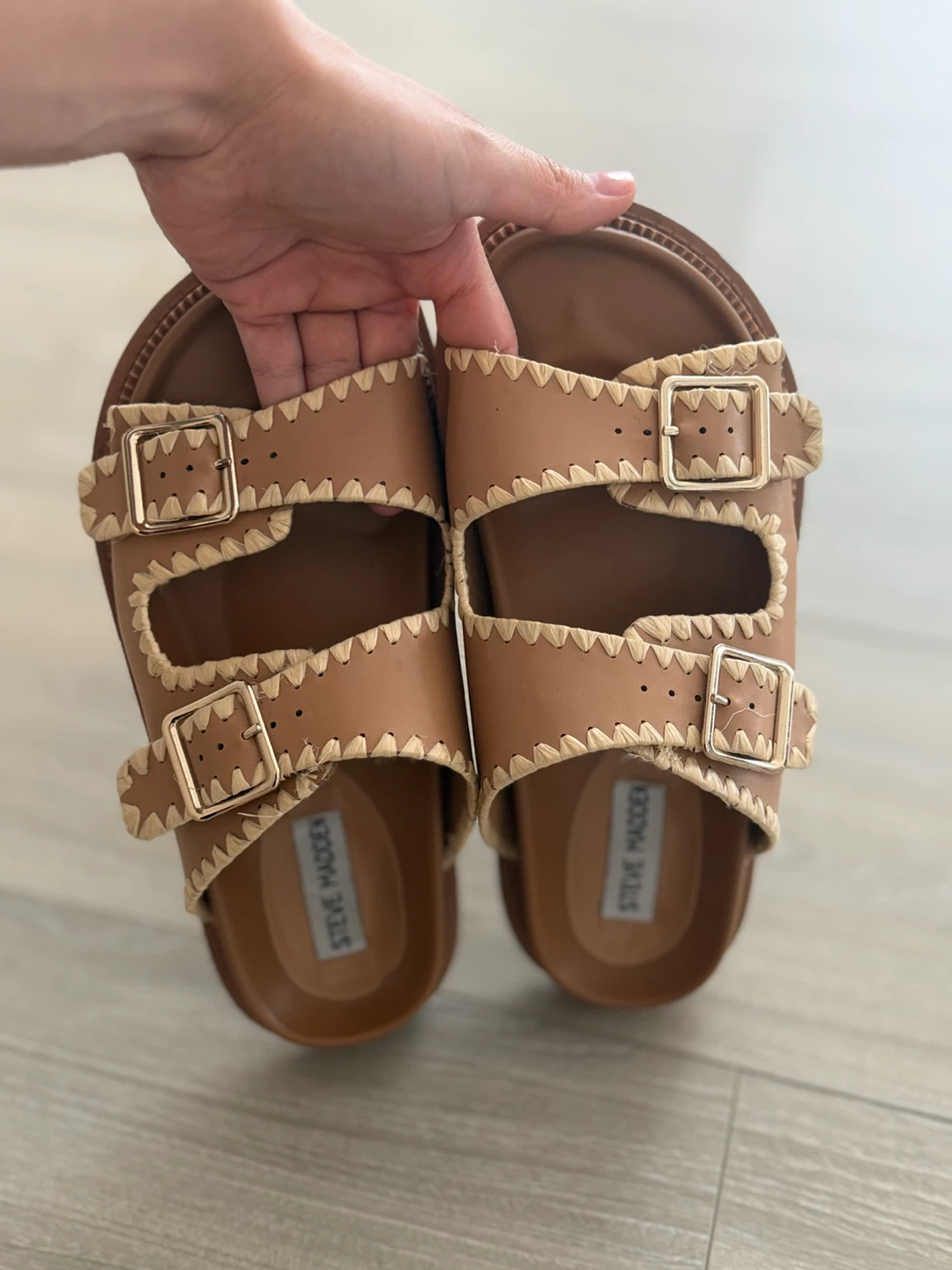 Steve Madden Tan Double Strap Slide Sandals - photo 4
