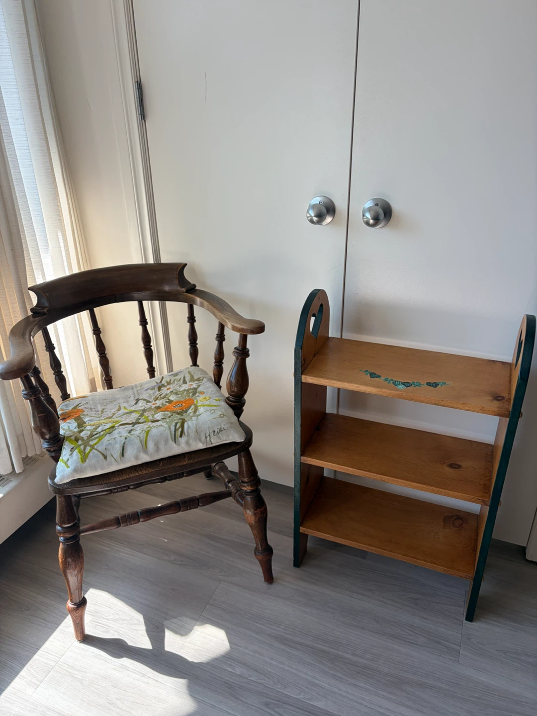Wooden Accent Chair and book shelf