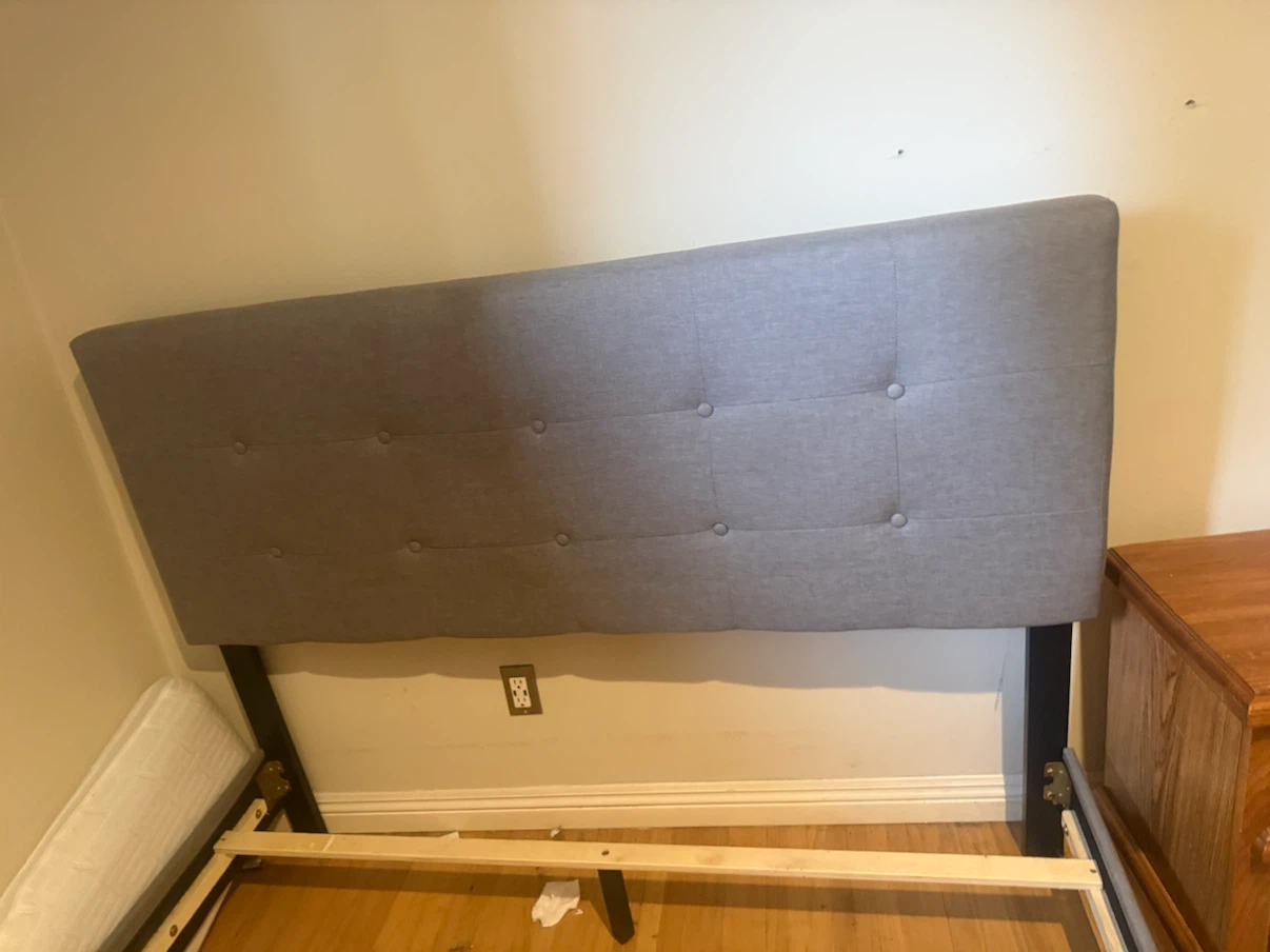 Grey Upholstered Bed Frame with Tufted Headboard - photo 2