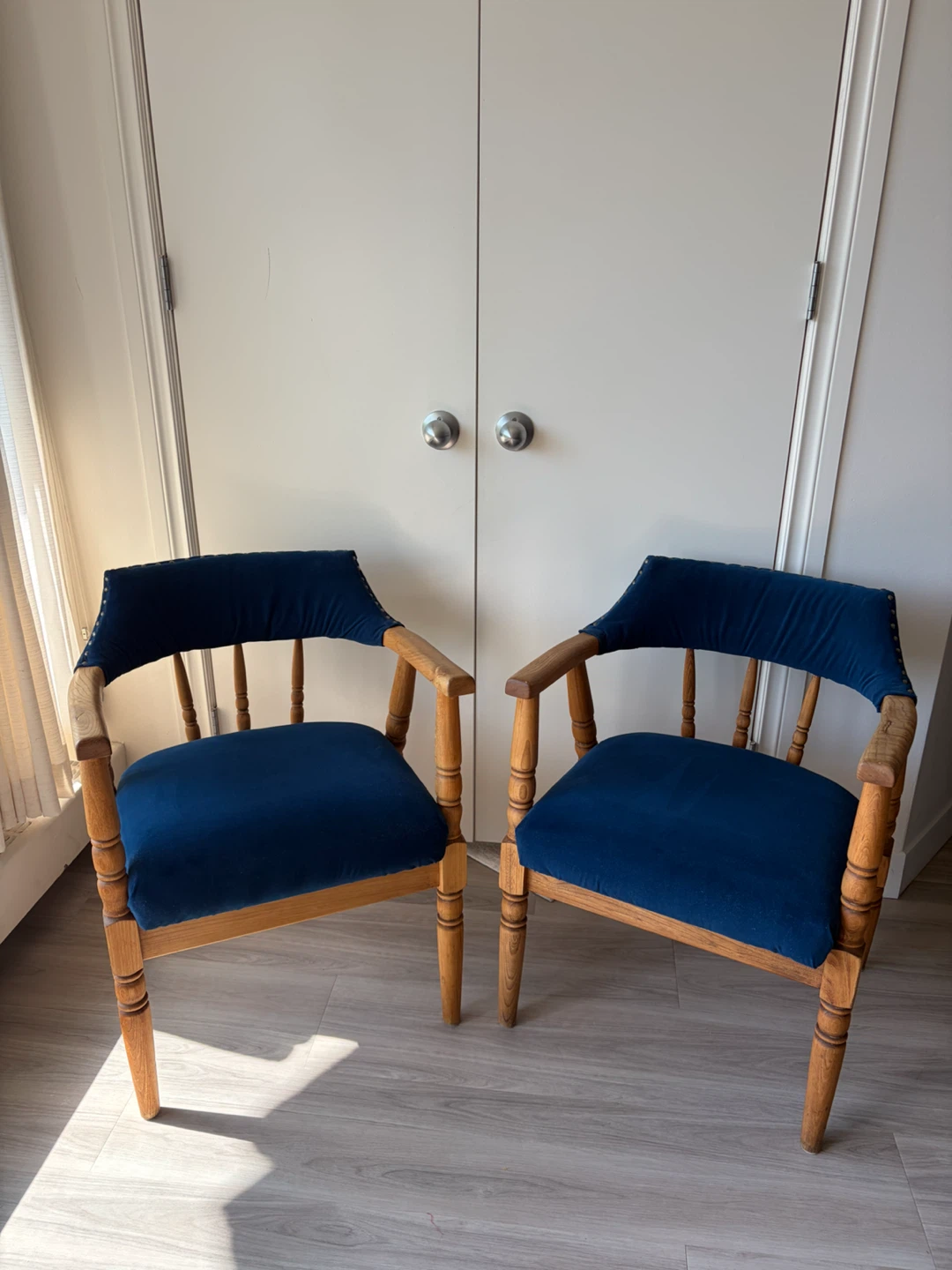 Pair of Blue Upholstered Arm Chairs