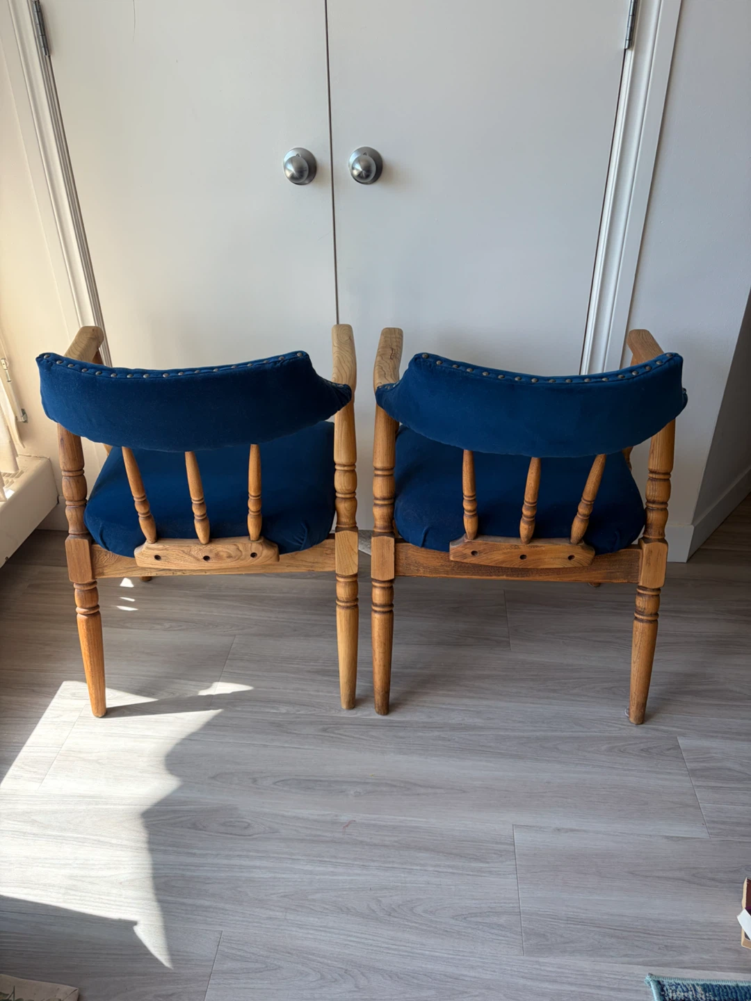 Pair of Blue Upholstered Arm Chairs - photo 2