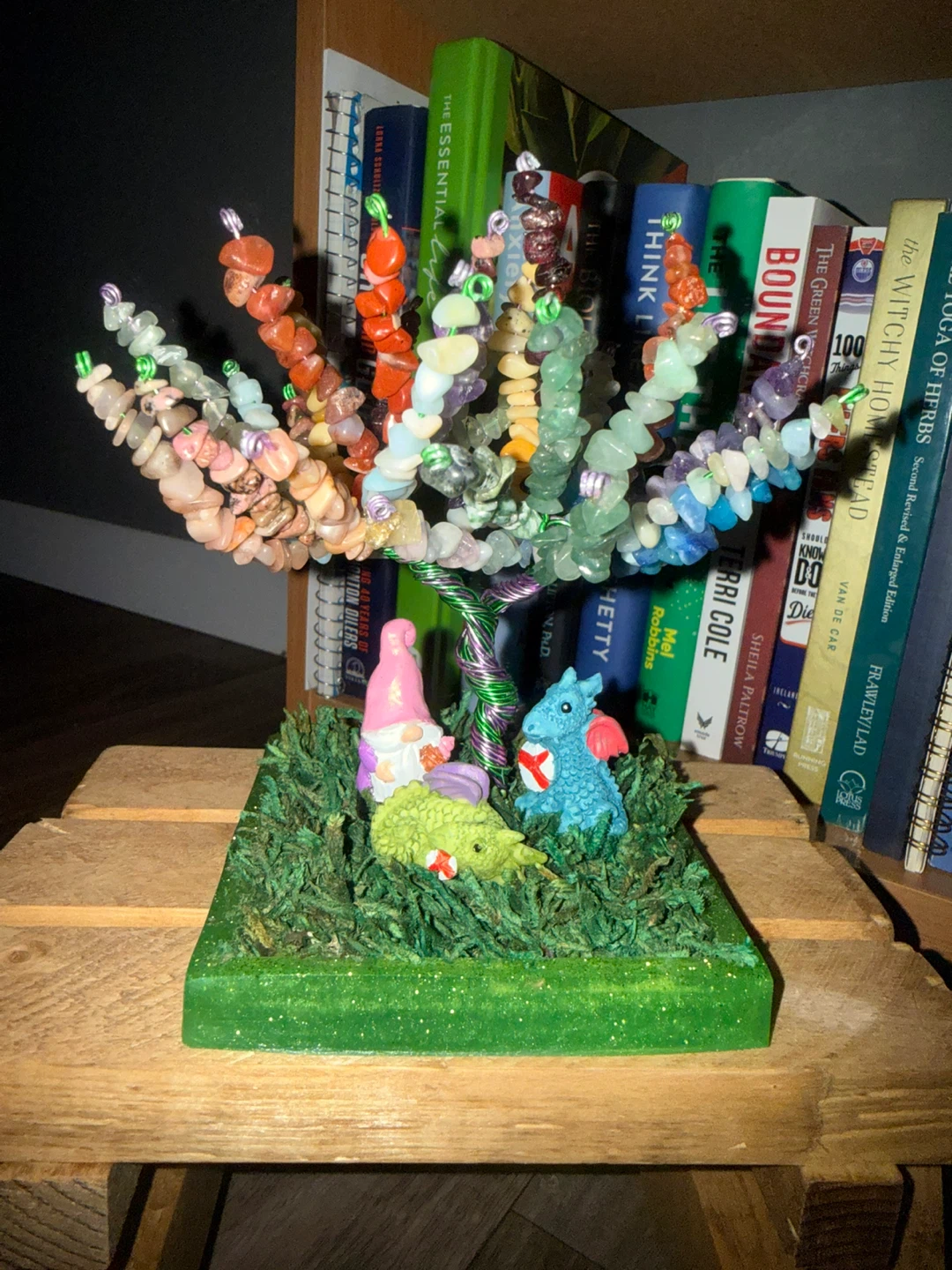 Crystal Tree Decor with Gnome and Dragon Figures