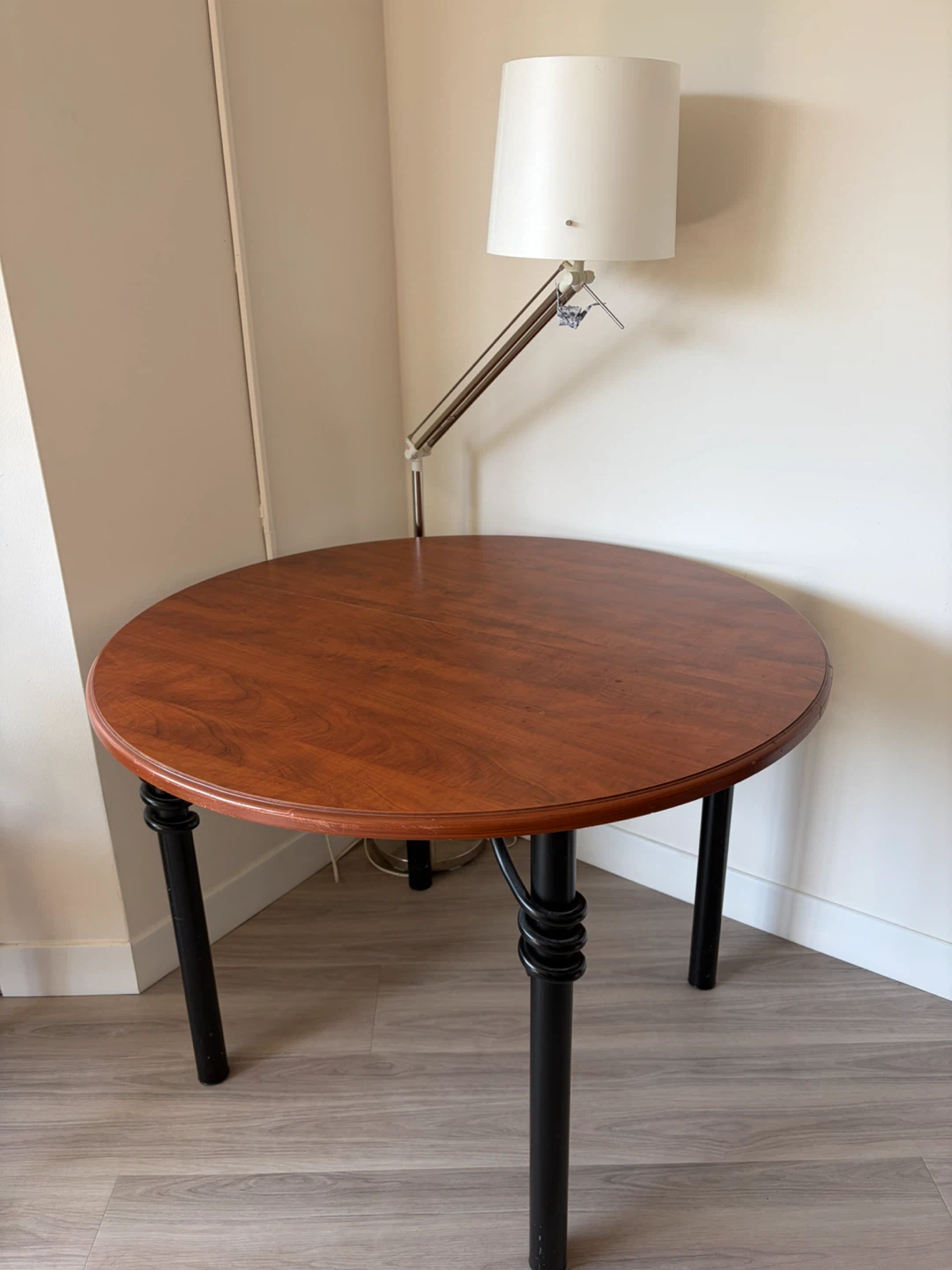 Round Wood Table with Black Metal Legs