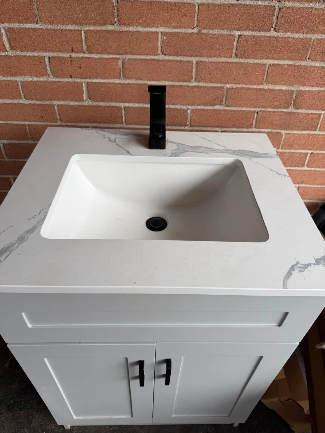 Light Grey Bathroom Vanity with Black Faucet - photo 2